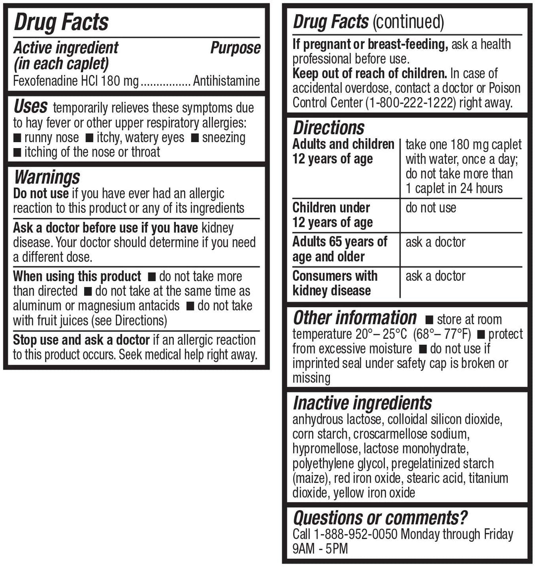 HealthA2Z Fexofenadine Hydrochloride Antihistamine Tablets, 180 mg, 120 Count