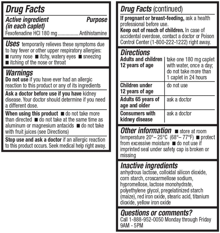 HealthA2Z Fexofenadine Hydrochloride Antihistamine Tablets, 180 mg, 120 Count