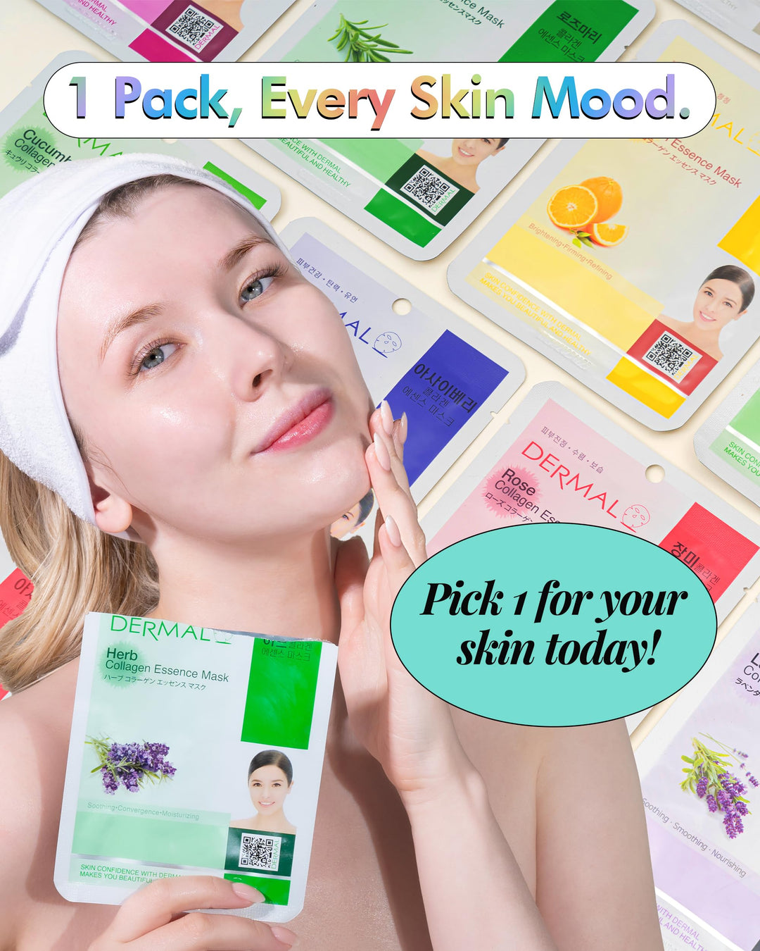 DERMAL Collagen Essence Full Face Facial Mask Sheet, 39 Count, Pack of 39