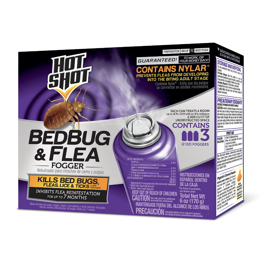 HOT SHOT Bedbug and Flea Fogger with Nylar, 3 Count, 2 oz
