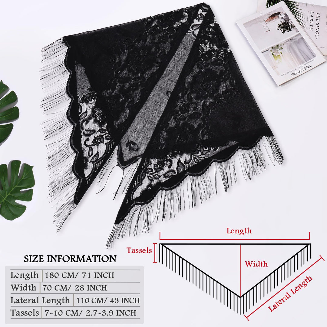 Ladiery Triangle Lace Stole, Black, 180 x 70 cm
