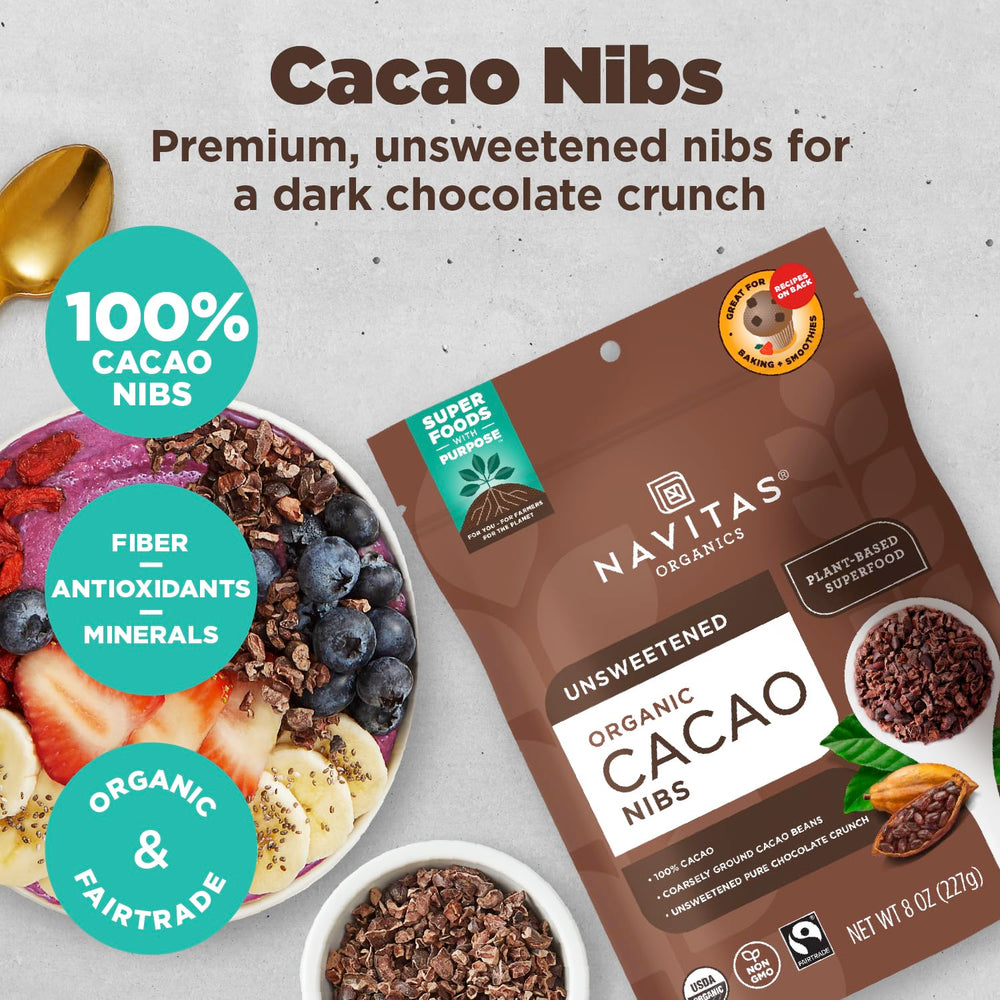 Navitas Organics Cacao Nibs, Unsweetened, 8 oz