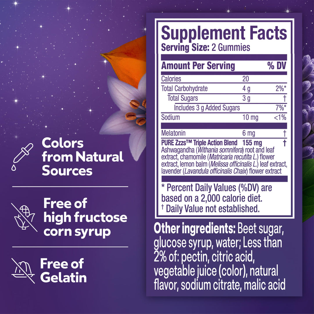 ZzzQuil Pure Zzzs Triple Action Melatonin Gummies, 6 mg, 60 Count