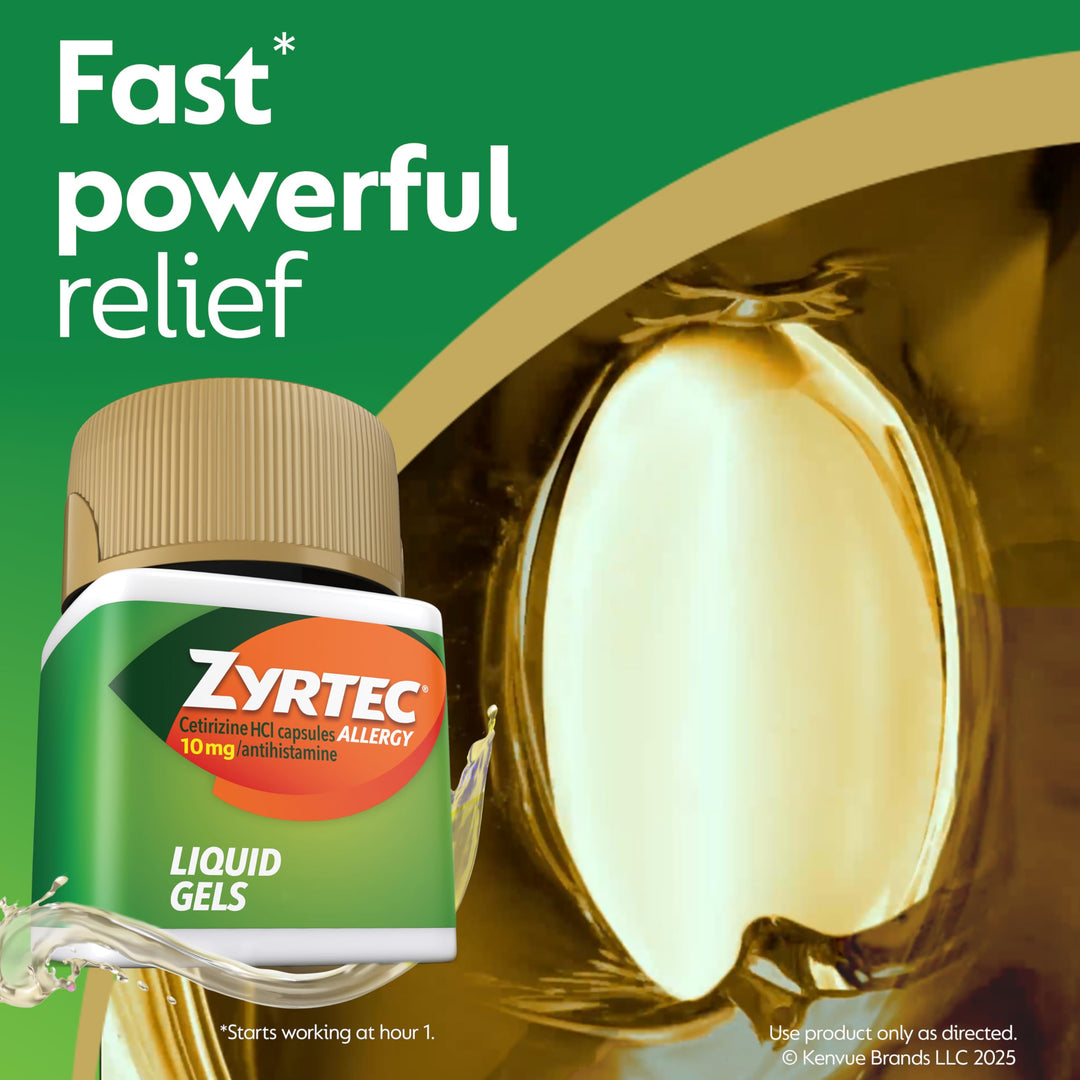 Zyrtec Allergy Relief Liquid Gel Capsules, Cetirizine HCl, 12 Count