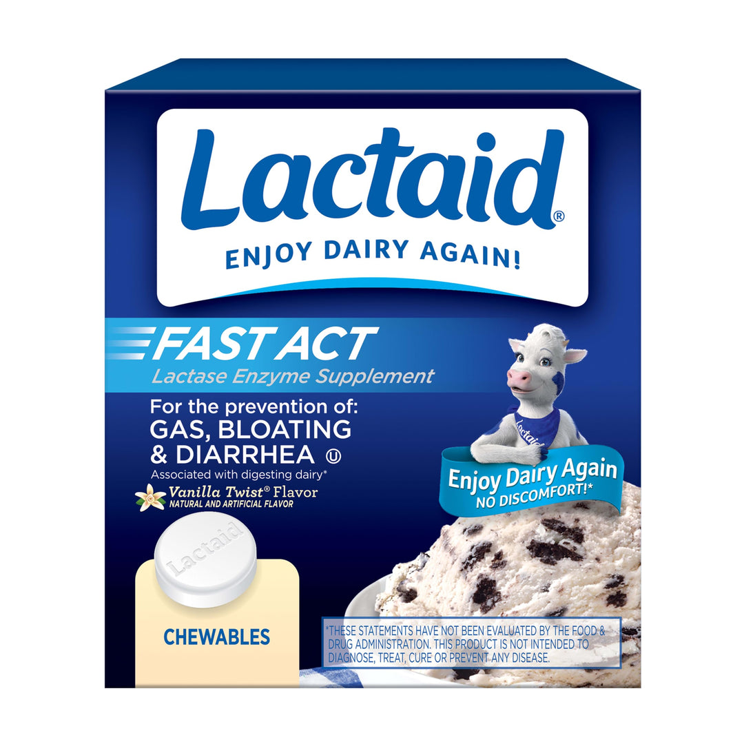 Lactaid Fast Act Lactose Intolerance Chewables, Vanilla, 60 Count