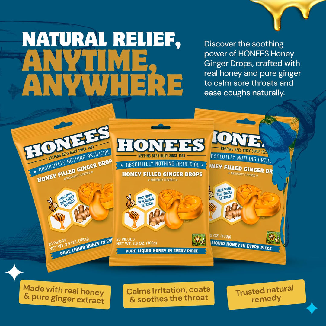 Honees Honey Ginger Drops, 100 g