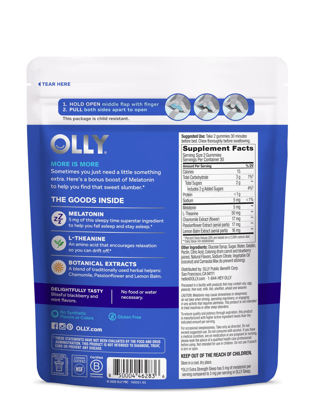 OLLY Extra Strength Sleep Gummy, Blackberry, 5 mg, 60 Count