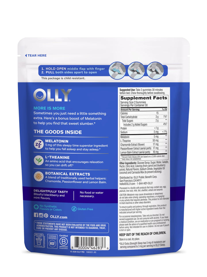 OLLY Extra Strength Sleep Gummy, Blackberry, 5 mg, 60 Count