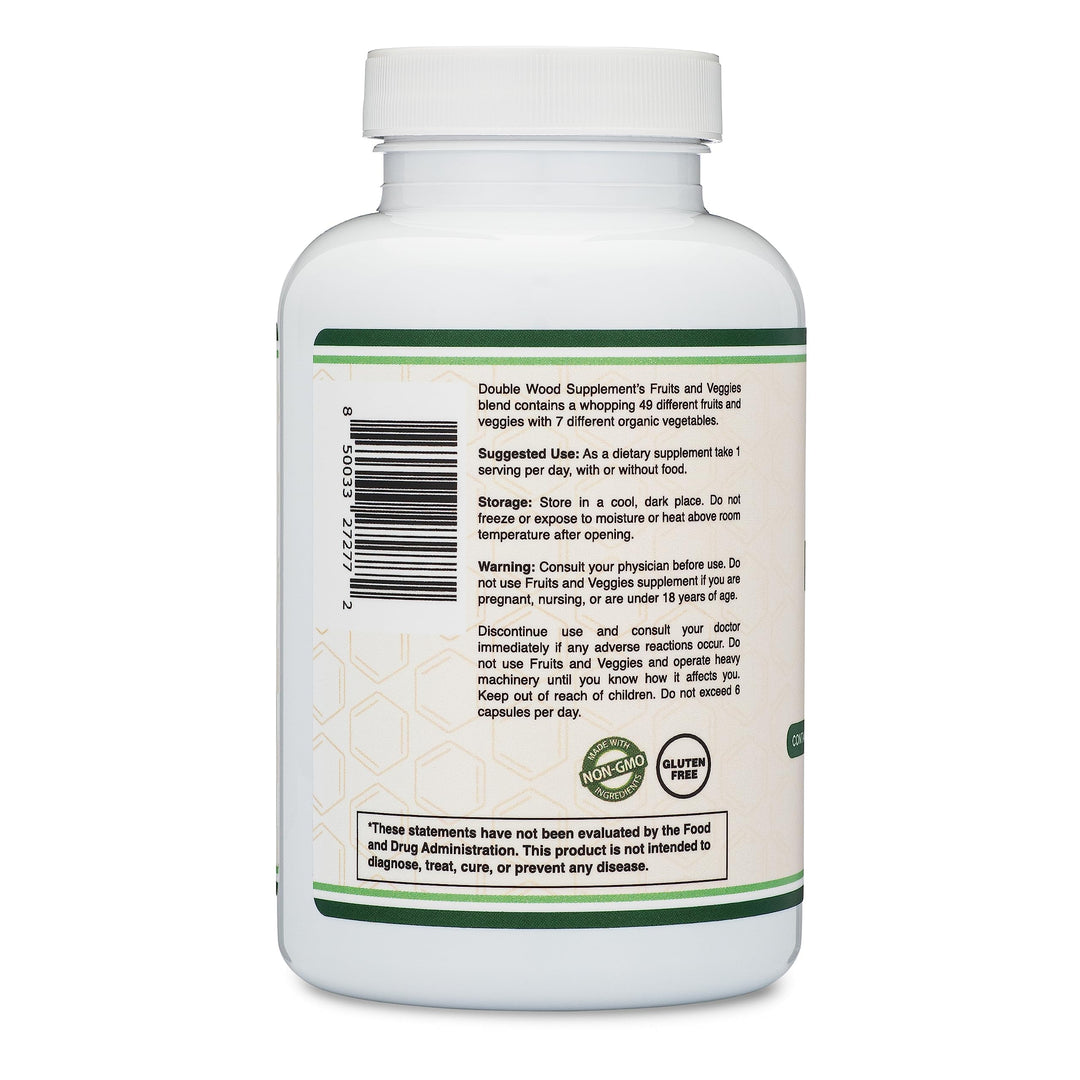 Double Wood Supplements Fruits & Veggies Capsules, 180 Count