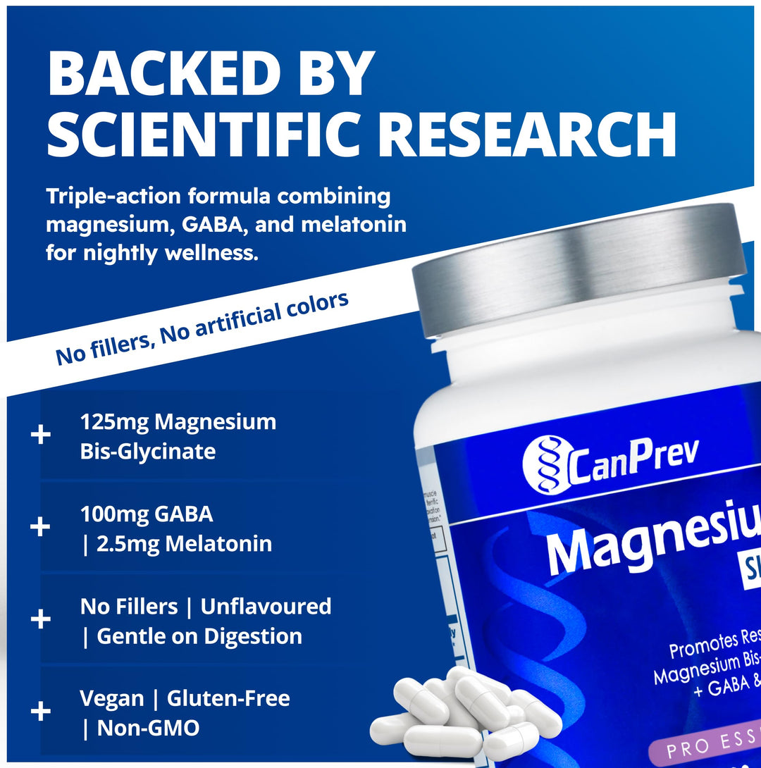 CanPrev Magnesium Bis-Glycinate + GABA & Melatonin Capsules, 120 Count