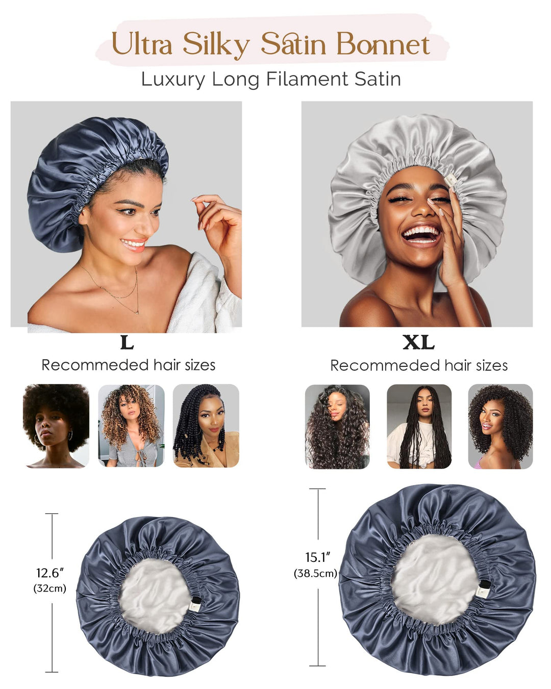 YANIBEST Silk Bonnet for Sleeping, Ash Blue, L