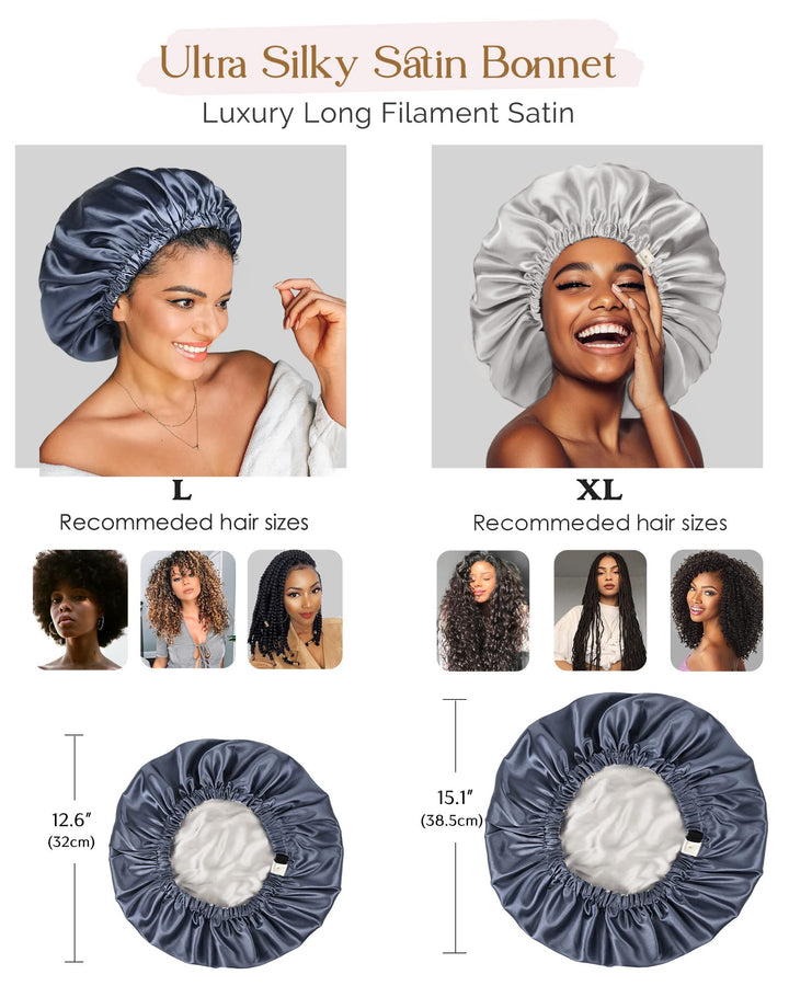 YANIBEST Silk Bonnet for Sleeping, Ash Blue, L