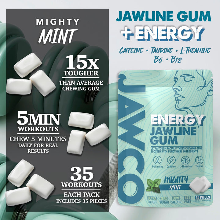 JAWCO Chewing Gum, Energy Mint, 30mg Caffeine, 1 Count