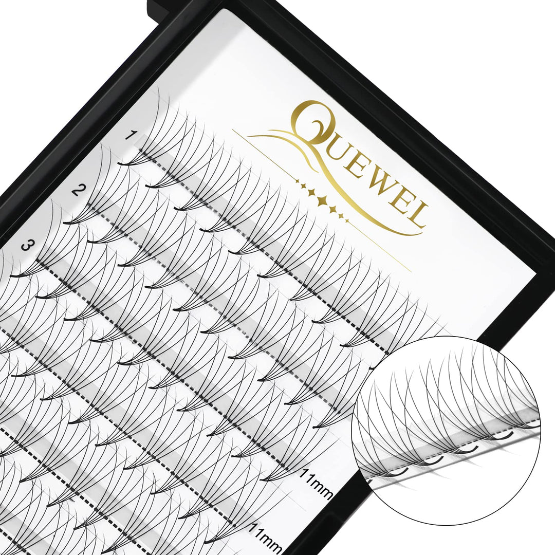 QUEWEL Premade Fans Middle Part 3D Russian Volume Eyelash Extensions, 5D-0.10D-Mix9-16