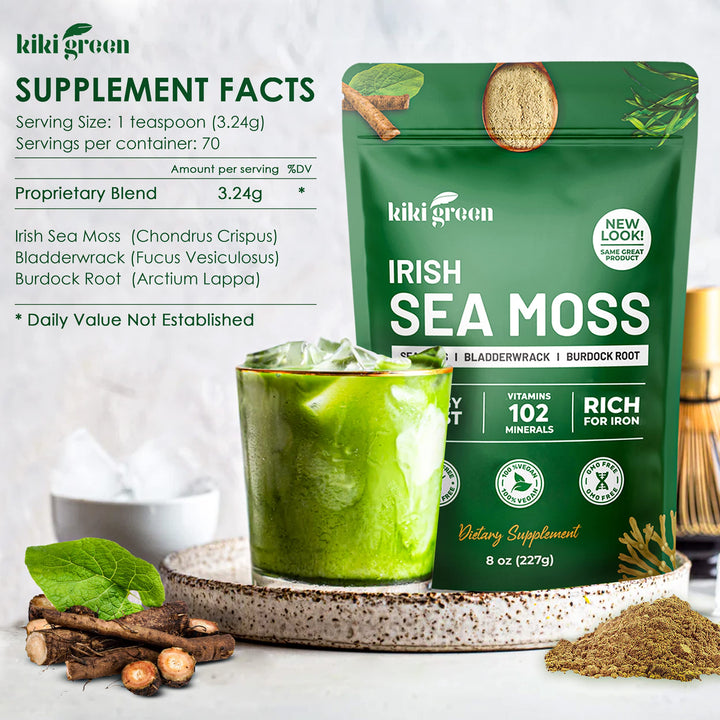KIKI Green Irish Sea Moss Powder, 8 oz