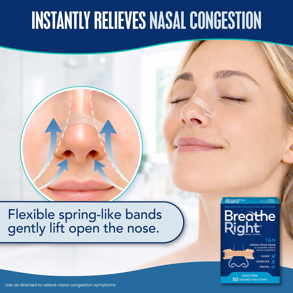 Breathe Right Nasal Strips, Tan, 30 Count
