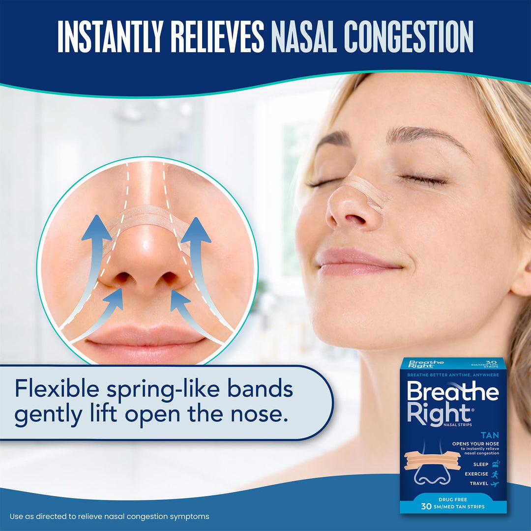 Breathe Right Nasal Strips, Tan, 30 Count