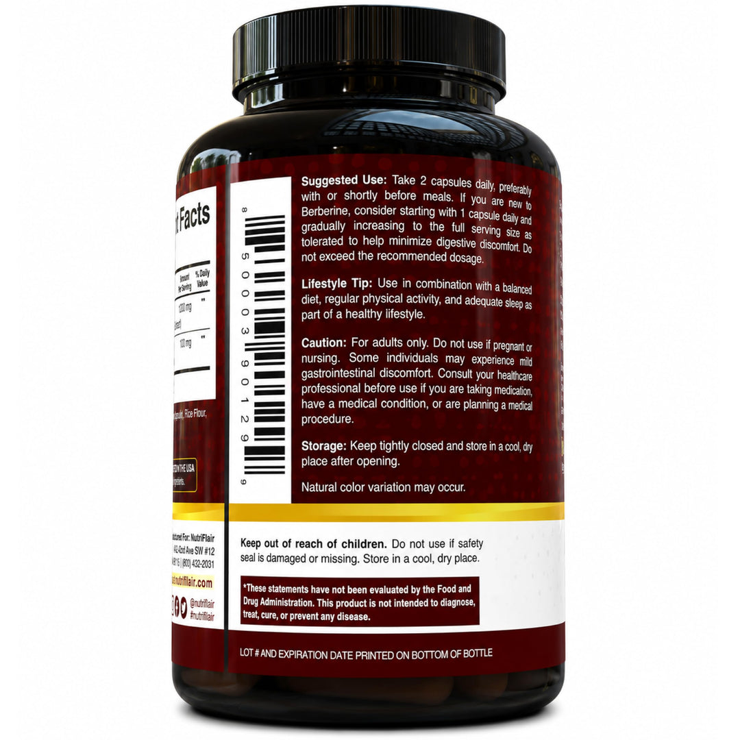 NutriFlair Berberine HCL 1200 mg With Ceylon Cinnamon, 120 Count