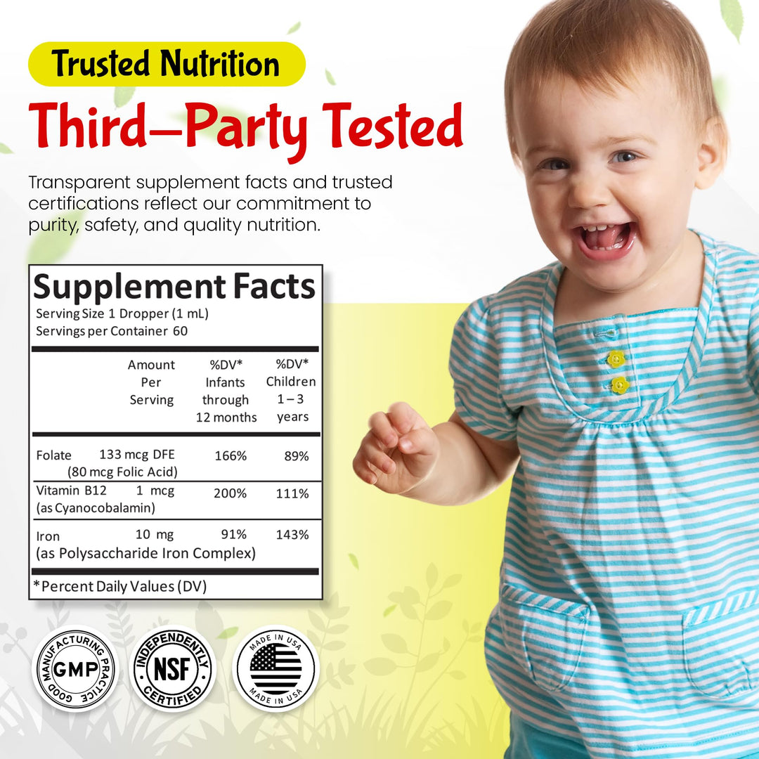 Kiddivit Baby Iron Liquid Drops with Vitamin B12 and Folate, 2 fl oz