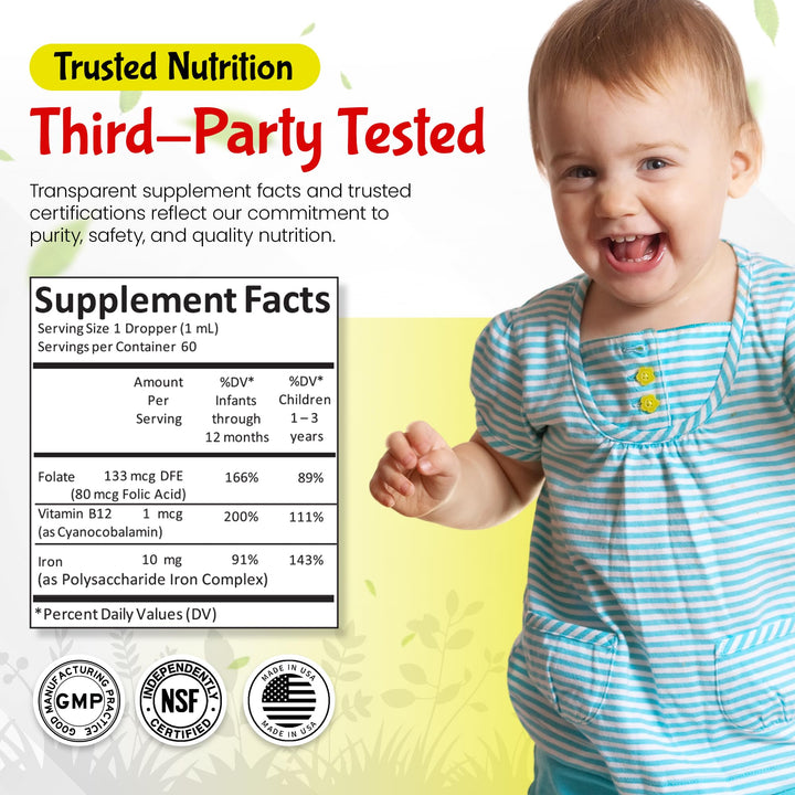 Kiddivit Baby Iron Liquid Drops with Vitamin B12 and Folate, 2 fl oz
