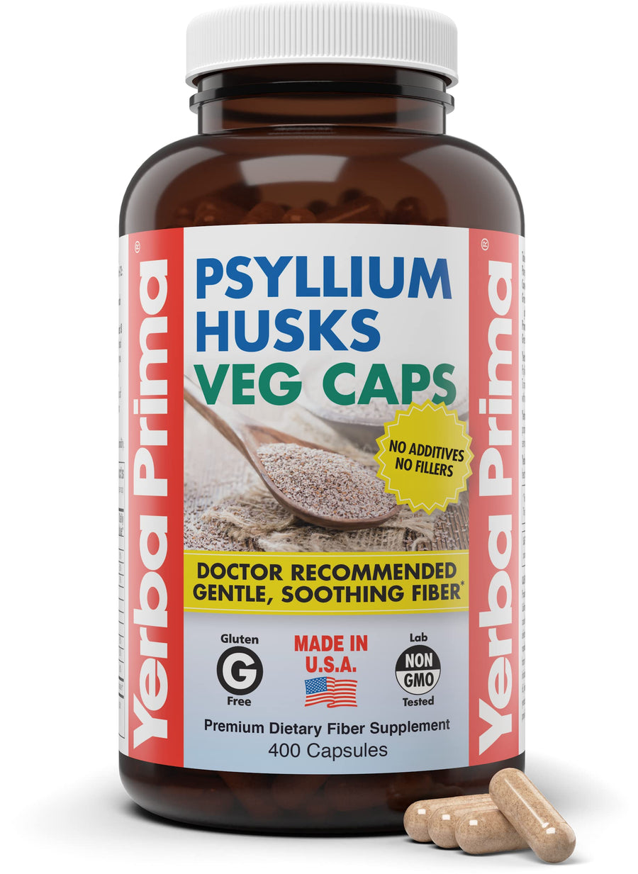 Yerba Prima Psyllium Husks Veg Caps, 625 mg, 400 Count