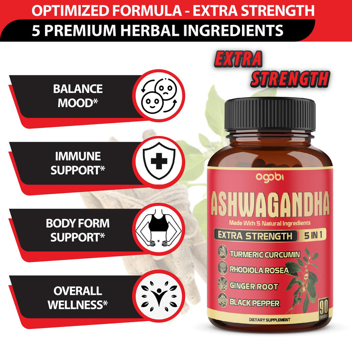 agobi Ashwagandha Supplement Capsules, 90 Count