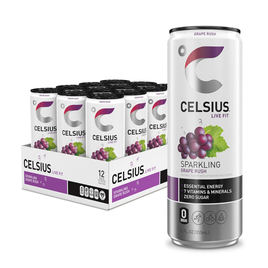 CELSIUS Sparkling Grape Rush Energy Drink, Sugar Free, 12 fl oz, Pack of 12
