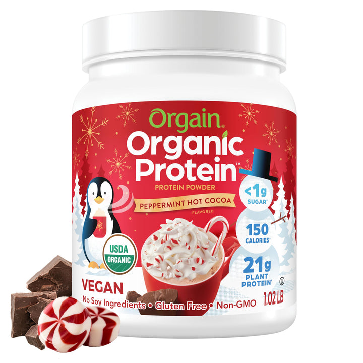 Orgain Organic Vegan Protein Powder, Peppermint Hot Cocoa, 1.02 lb