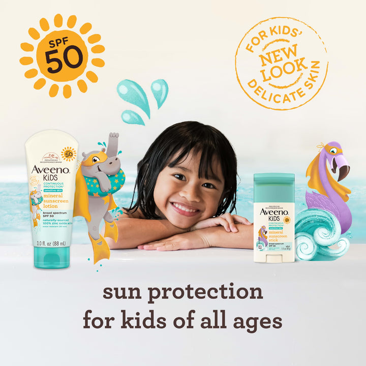 Aveeno Kids Continuous Protection Zinc Oxide Mineral Sunscreen Stick, SPF 50, 1.5 oz