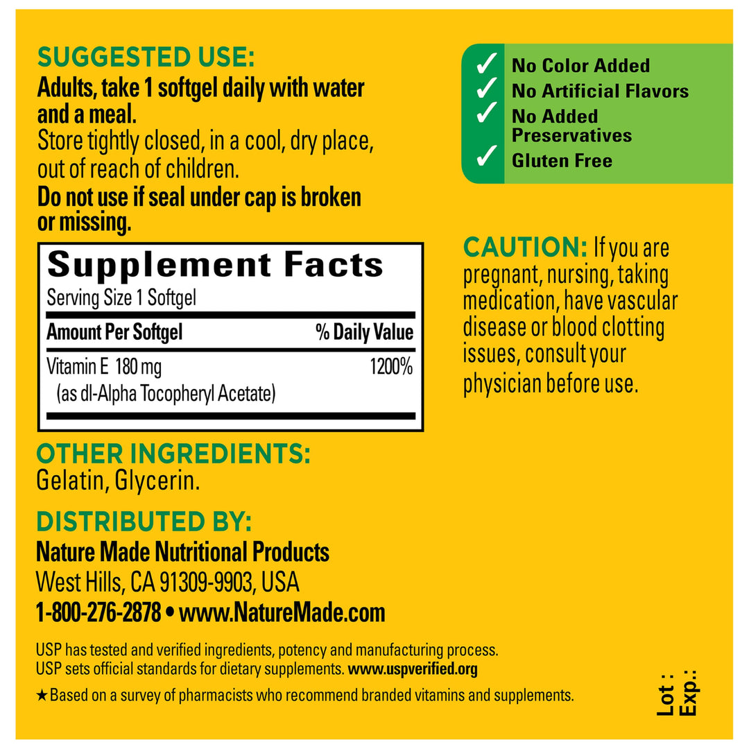 Nature Made Vitamin E 180 mg (400 IU), 100 Count