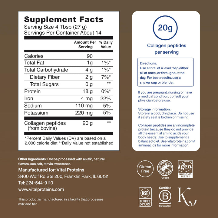 Vital Proteins Collagen Peptides Powder, Chocolate, 13.5 oz