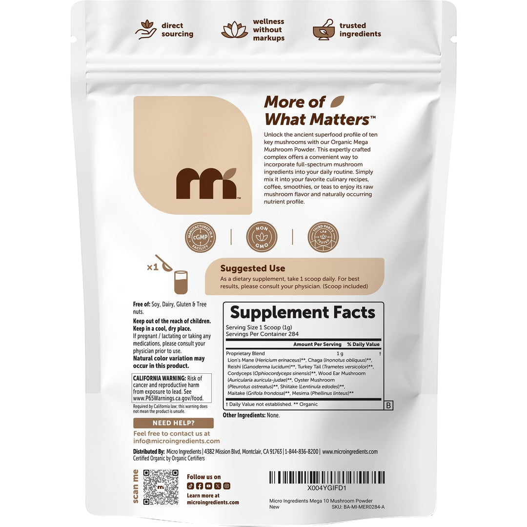 Micro Ingredients Organic Mega Mushrooms Powder, 10 oz