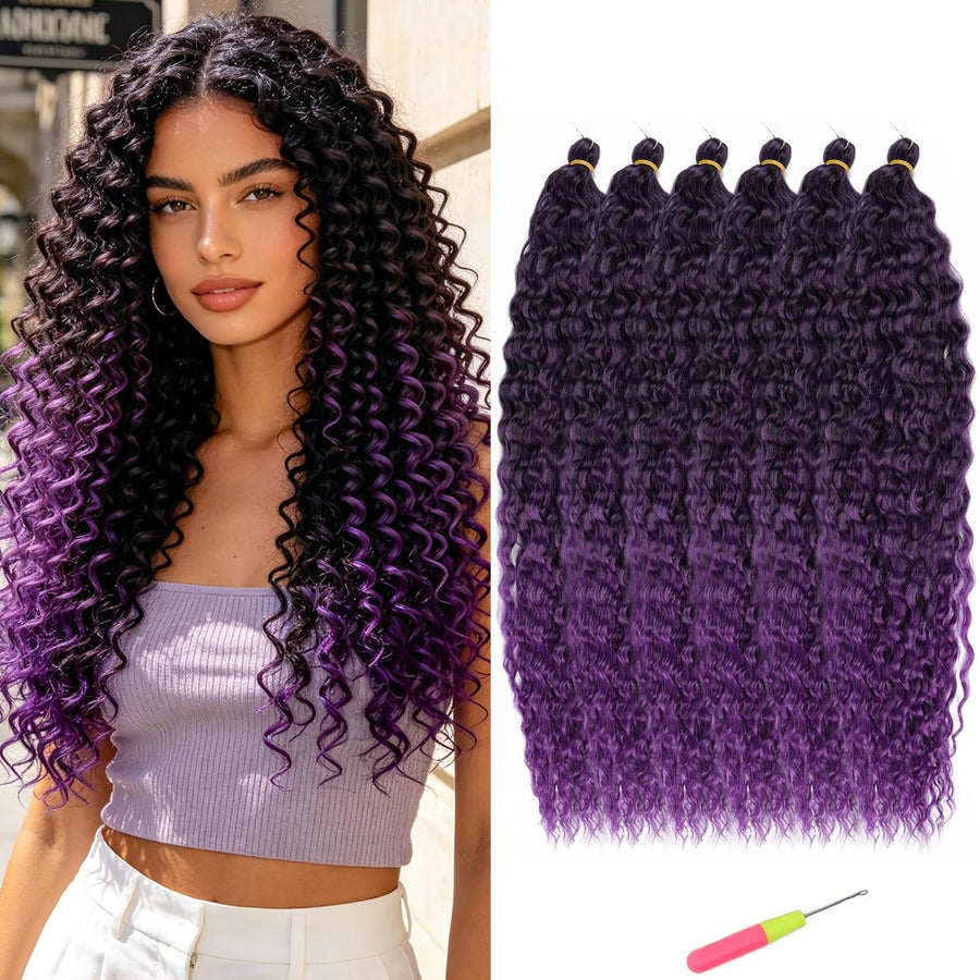 MAYSA Braiding Crochet Hair Extensions, Purple Ocean Wave, 30 in, 6 Count