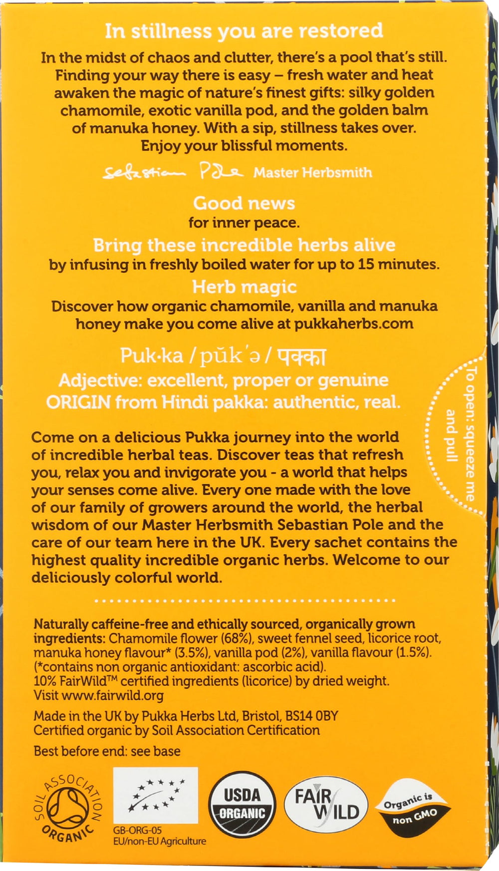 Pukka Calming Chamomile Organic Herbal Tea, Vanilla & Manuka Honey, 20 Count