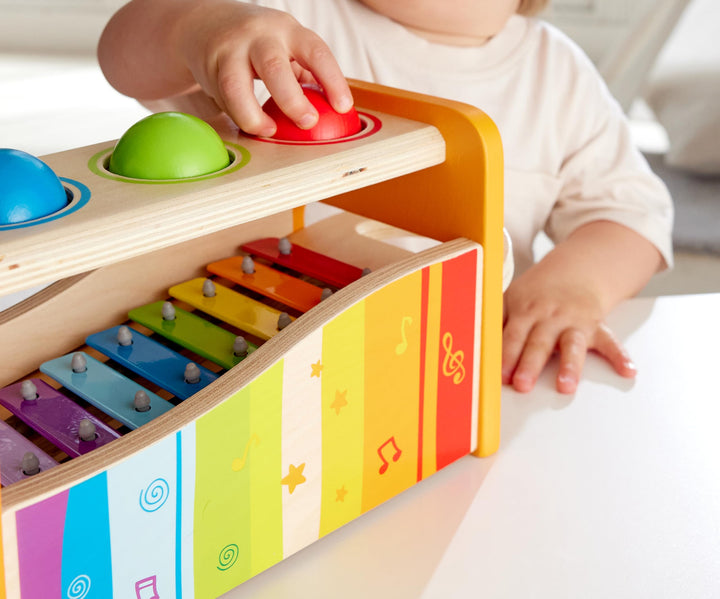 Hape Pound & Tap Bench With Slide Out Xylophone, Wooden Musical Pounding Toy