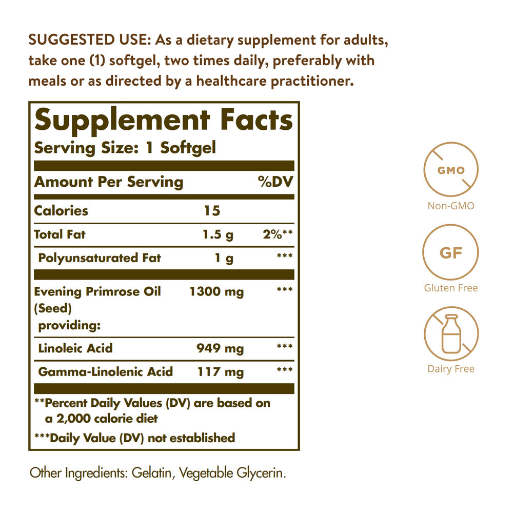 Solgar Evening Primrose Oil Softgels, 1300 mg, 60 Count