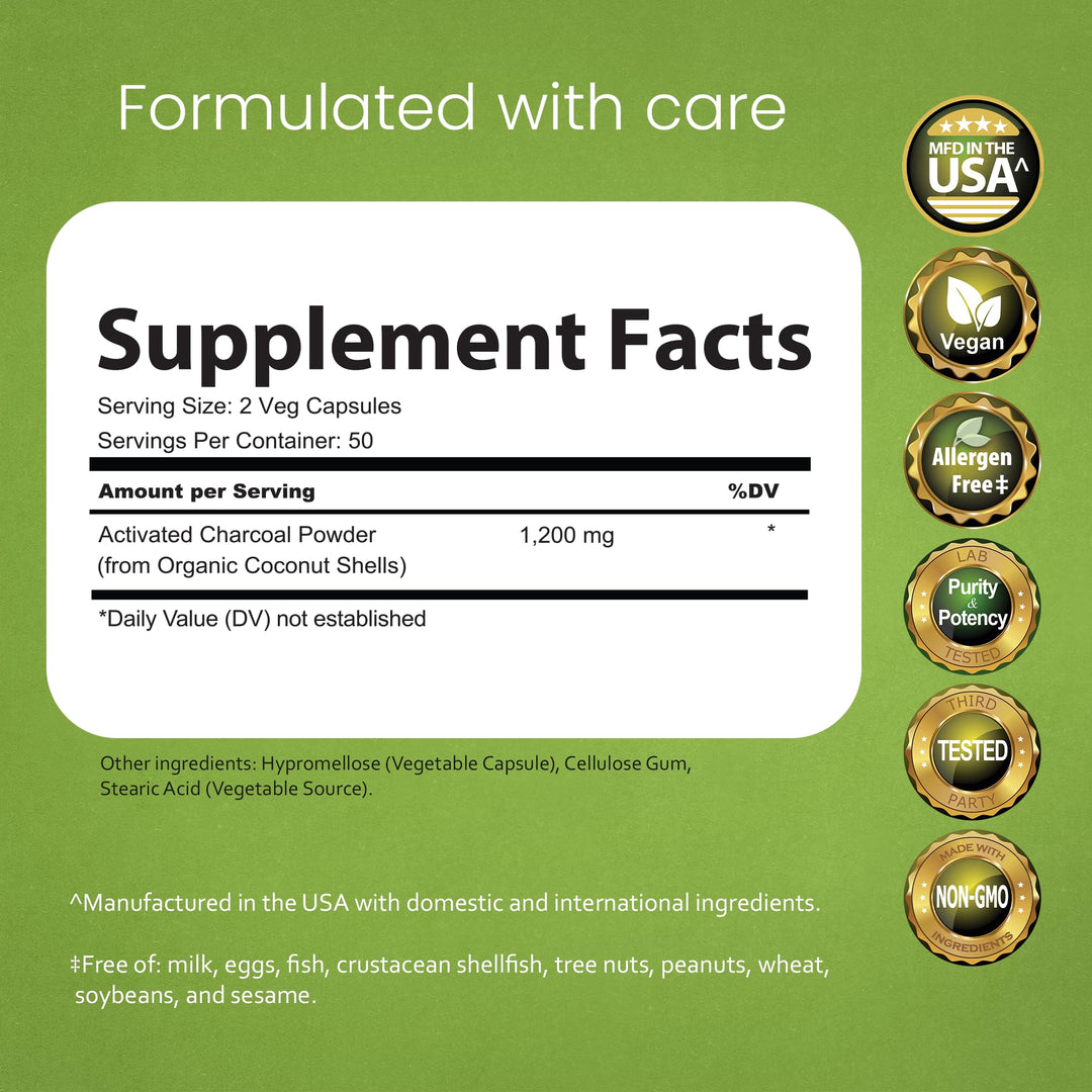 NaturaLife Labs Activated Charcoal, 1200 mg, 100 Count