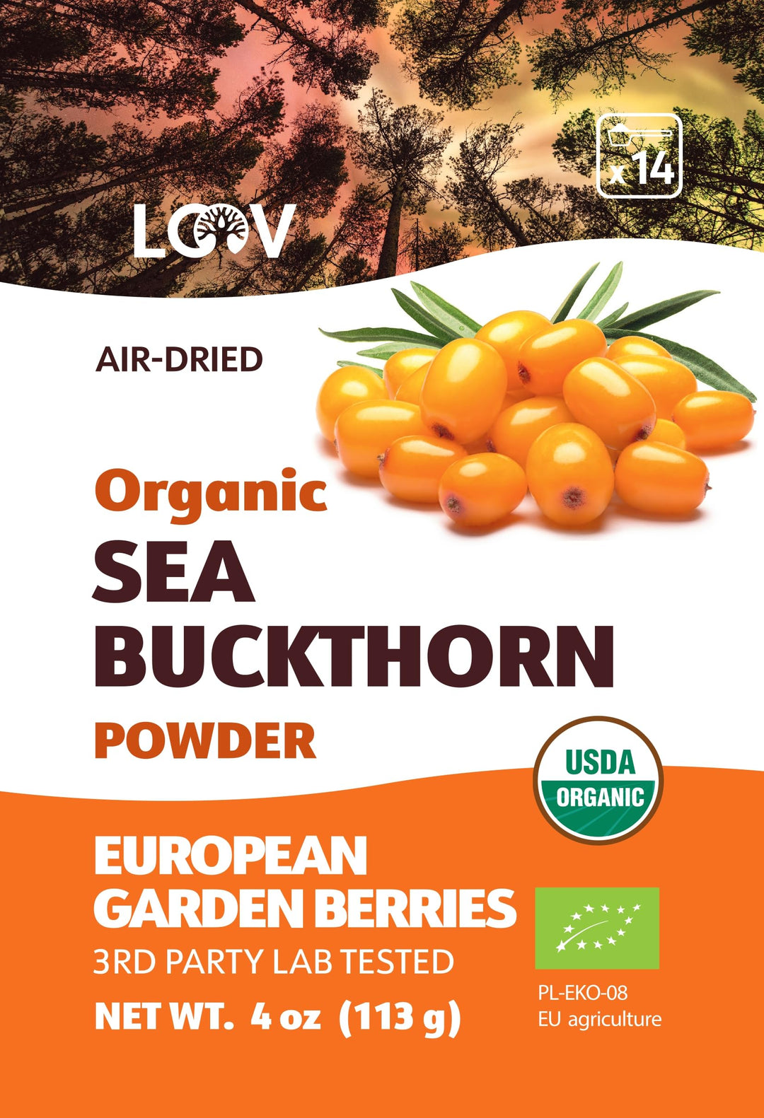 LOOV Organic Sea Buckthorn Berry Powder, 4 oz