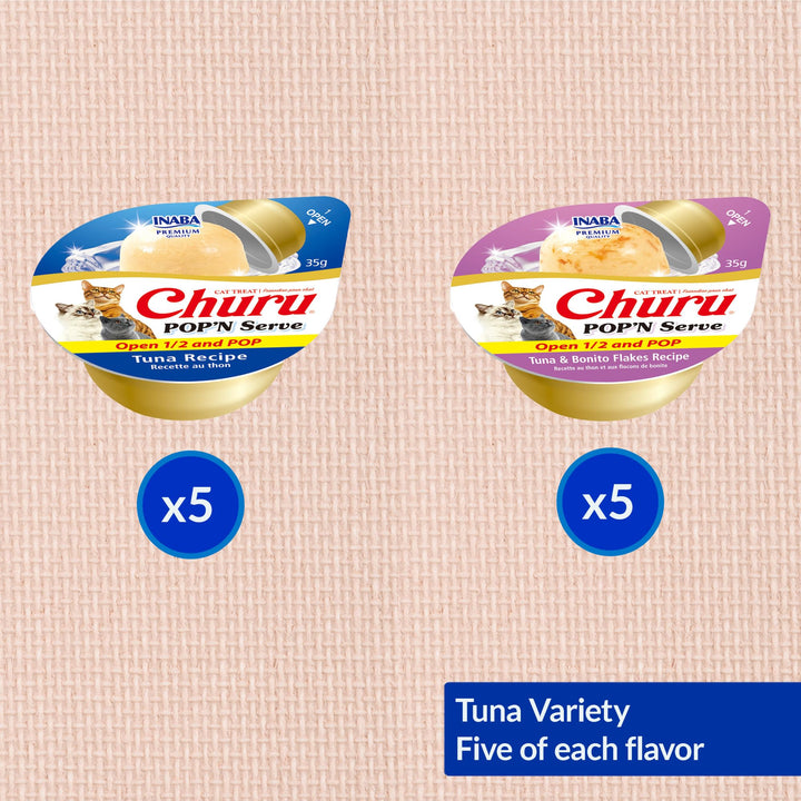 INABA Churu Pop'n Serve Lickable Cat Treats, Tuna Variety, 10 Count