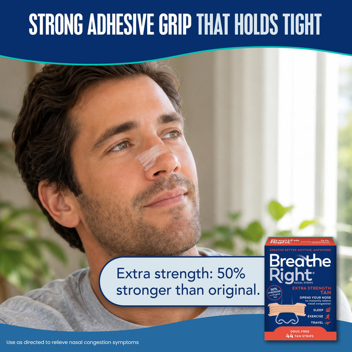 Breathe Right Nasal Strips, Extra Strength, Tan, 44 Count