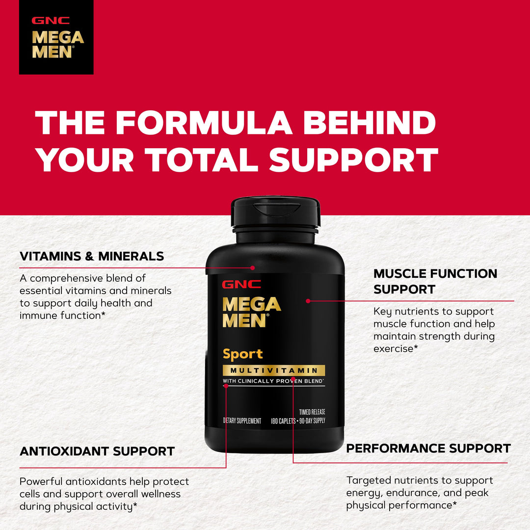 GNC Mega Men Sport Multivitamin Caplets, 180 Count