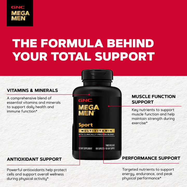 GNC Mega Men Sport Multivitamin Caplets, 180 Count