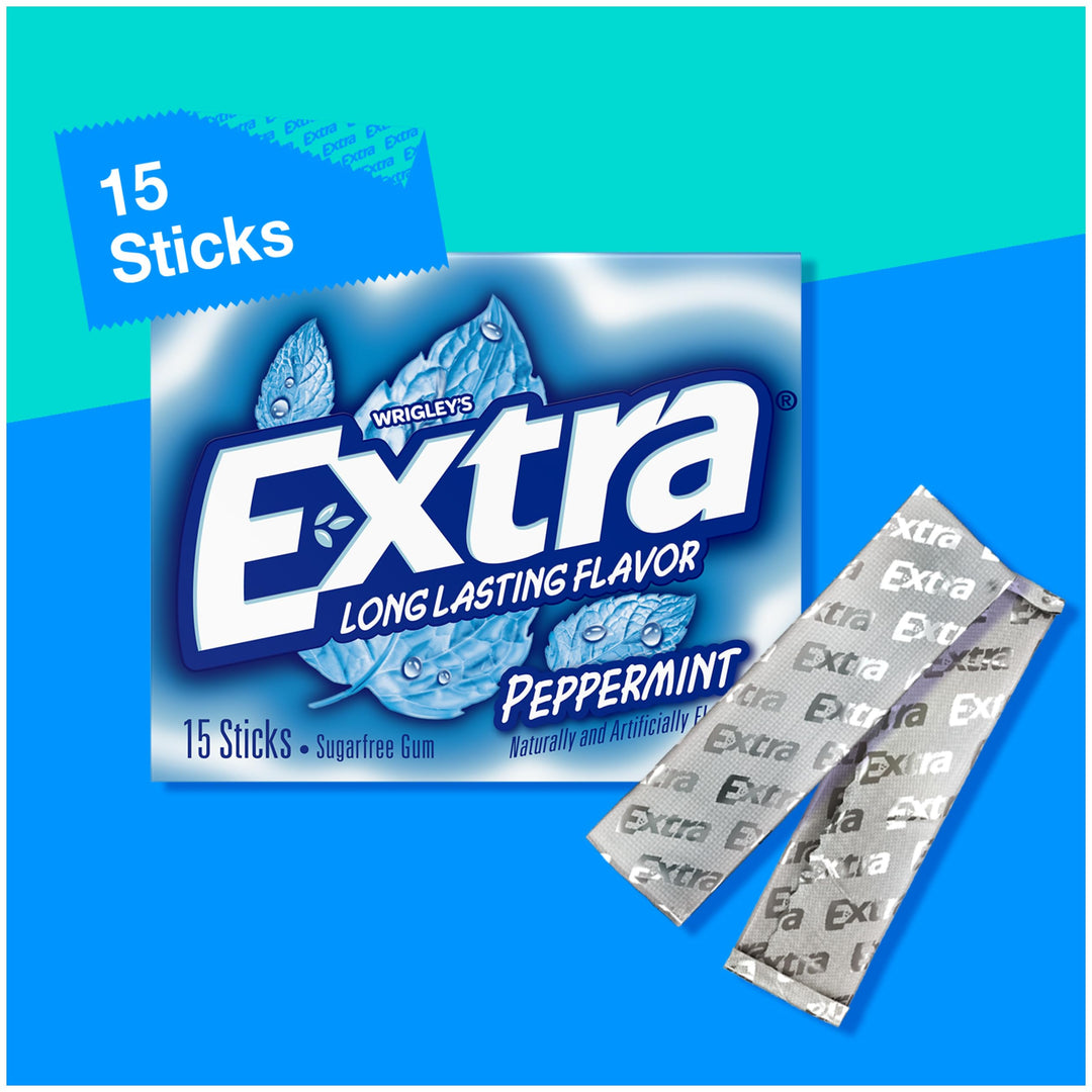 WRIGLEY'S EXTRA Sugarfree Gum, Peppermint, 15 Count, Pack of 10