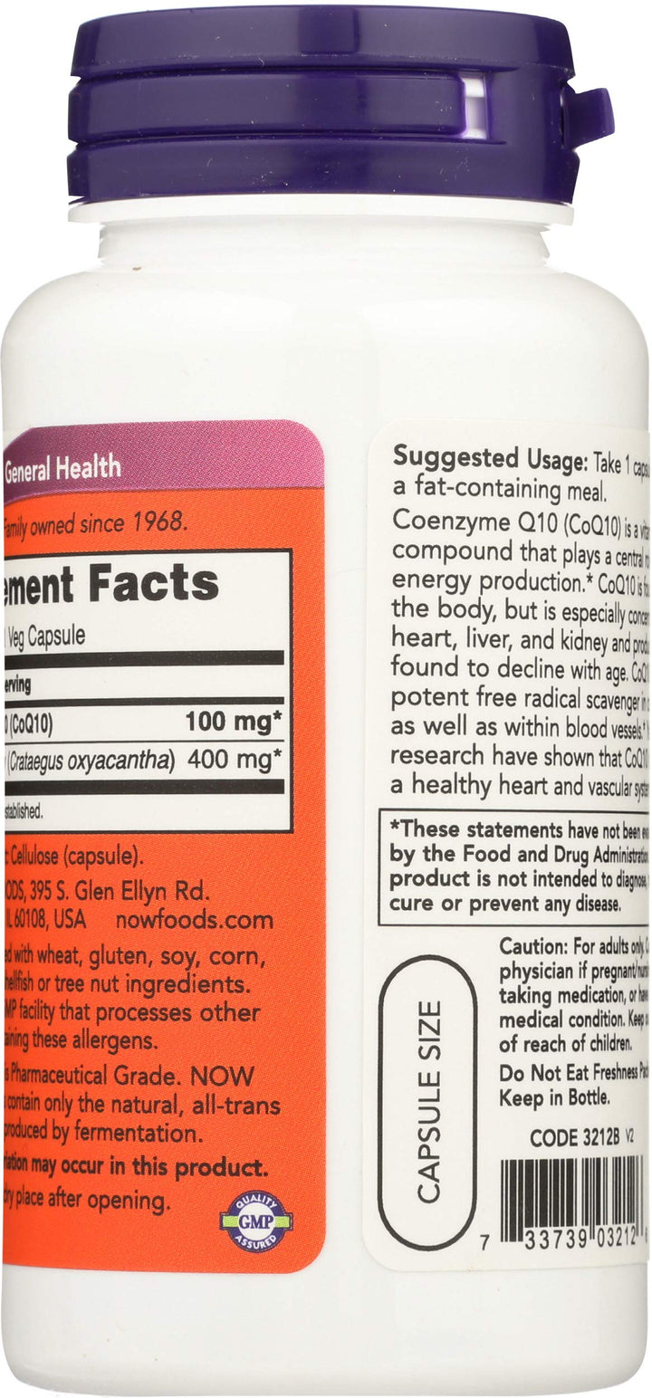 NOW Foods CoQ10 100 mg With Hawthorn Berry, 90 Count