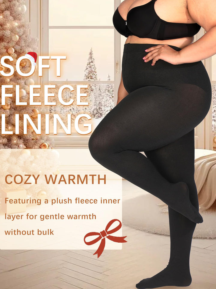 VivaCurve Plus Size Fleece Lined Tights, Black, XL-XXL