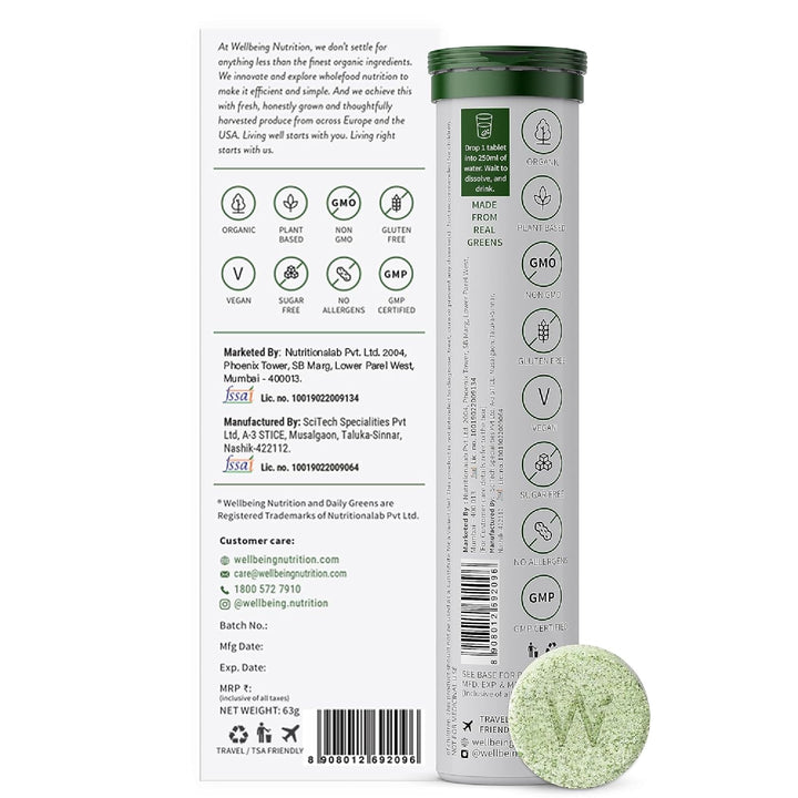 Wellbeing Nutrition Daily Greens Effervescent Tablets, 15 Count