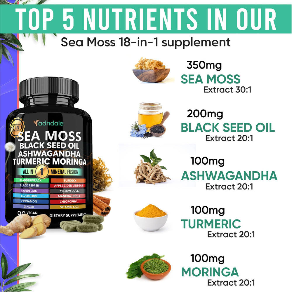 Adndale Sea Moss Capsules, 90 Count