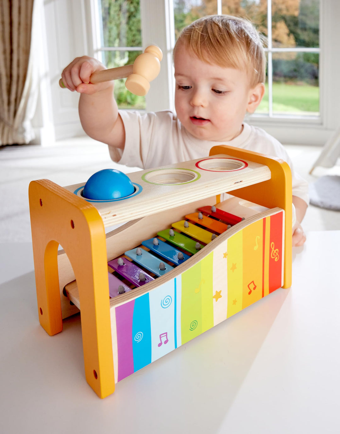Hape Pound & Tap Bench With Slide Out Xylophone, Wooden Musical Pounding Toy