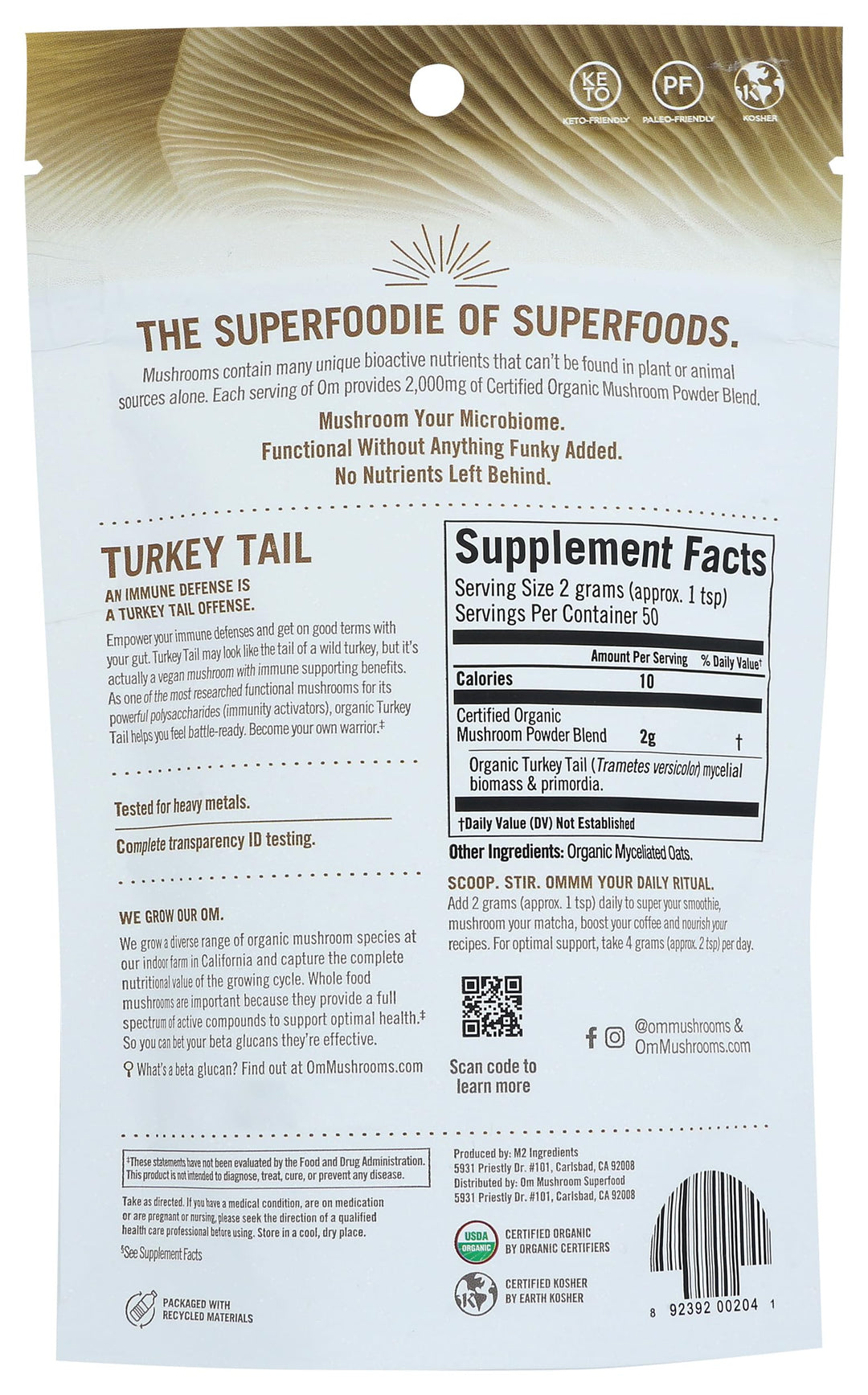 Om Mushroom Superfood Turkey Tail Organic Mushroom Powder, 100 g