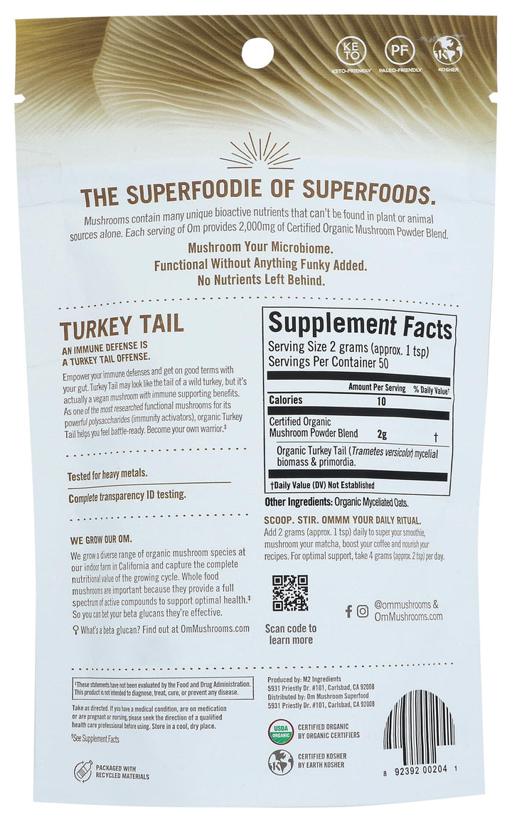 Om Mushroom Superfood Turkey Tail Organic Mushroom Powder, 100 g